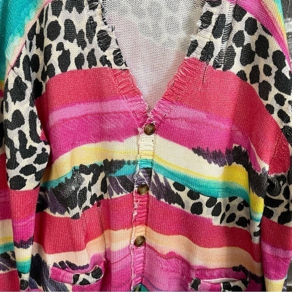 R13 DISTRESSED MULTI STRIPE DISTRESSED EDGE CARDIGAN SWEATER - Picture 7 of 13